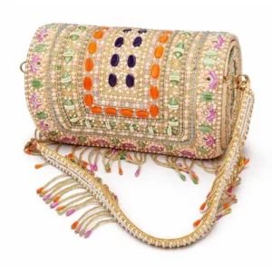 Handcrafted Beaded Cylindrical Clutch with Sling